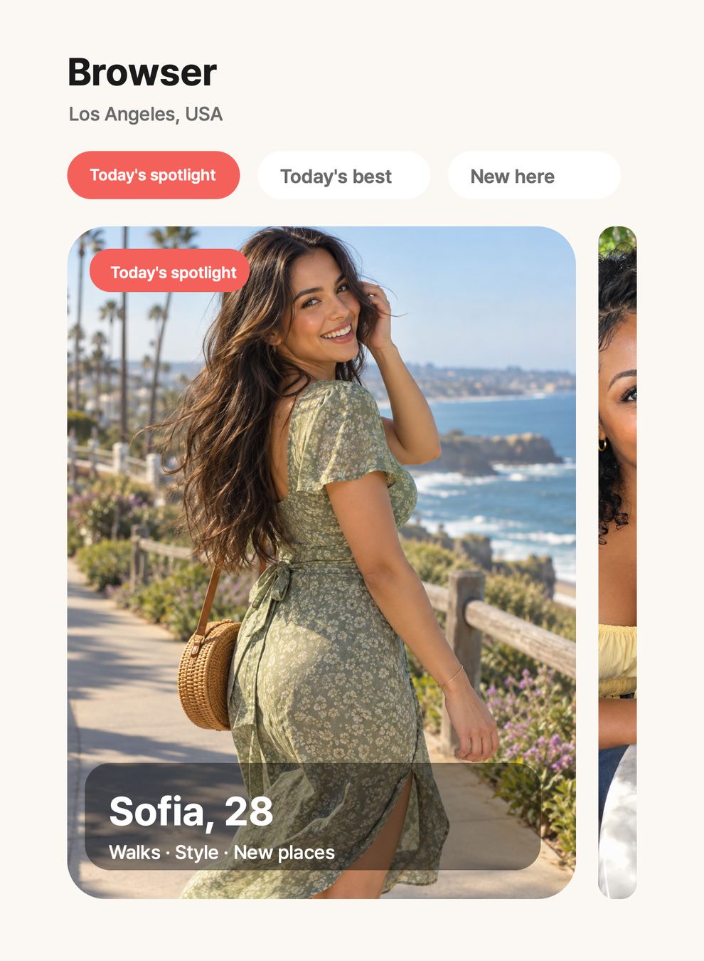 The browse screen with profile cards