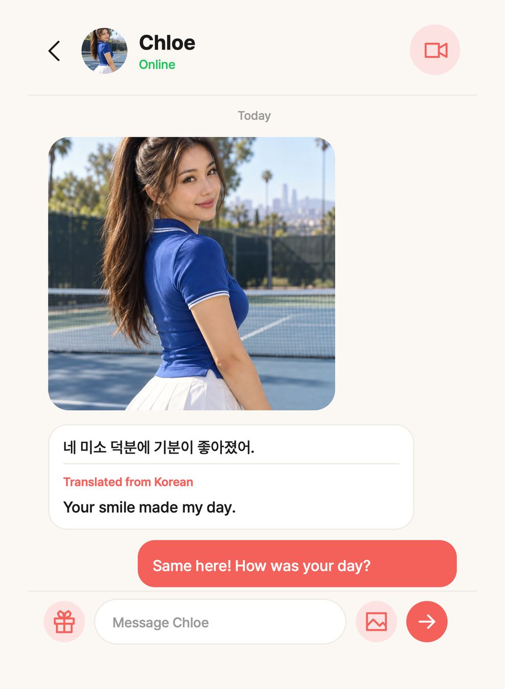 A chat showing a translated message